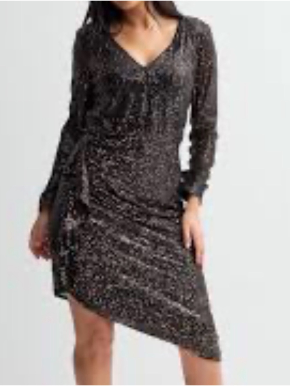 Black Metallic Wrap-Style V-Neck Dress